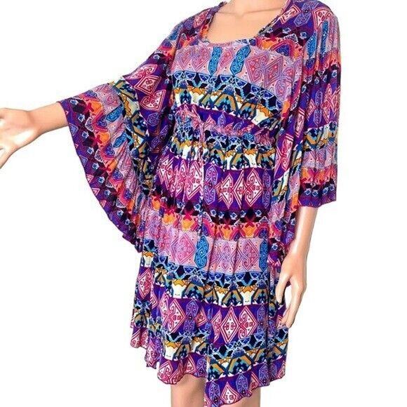 KLOZLYNE Multi Color Red Black Blue Orange BoHo Gypsy Style Dress Size M - Picture 2 of 11